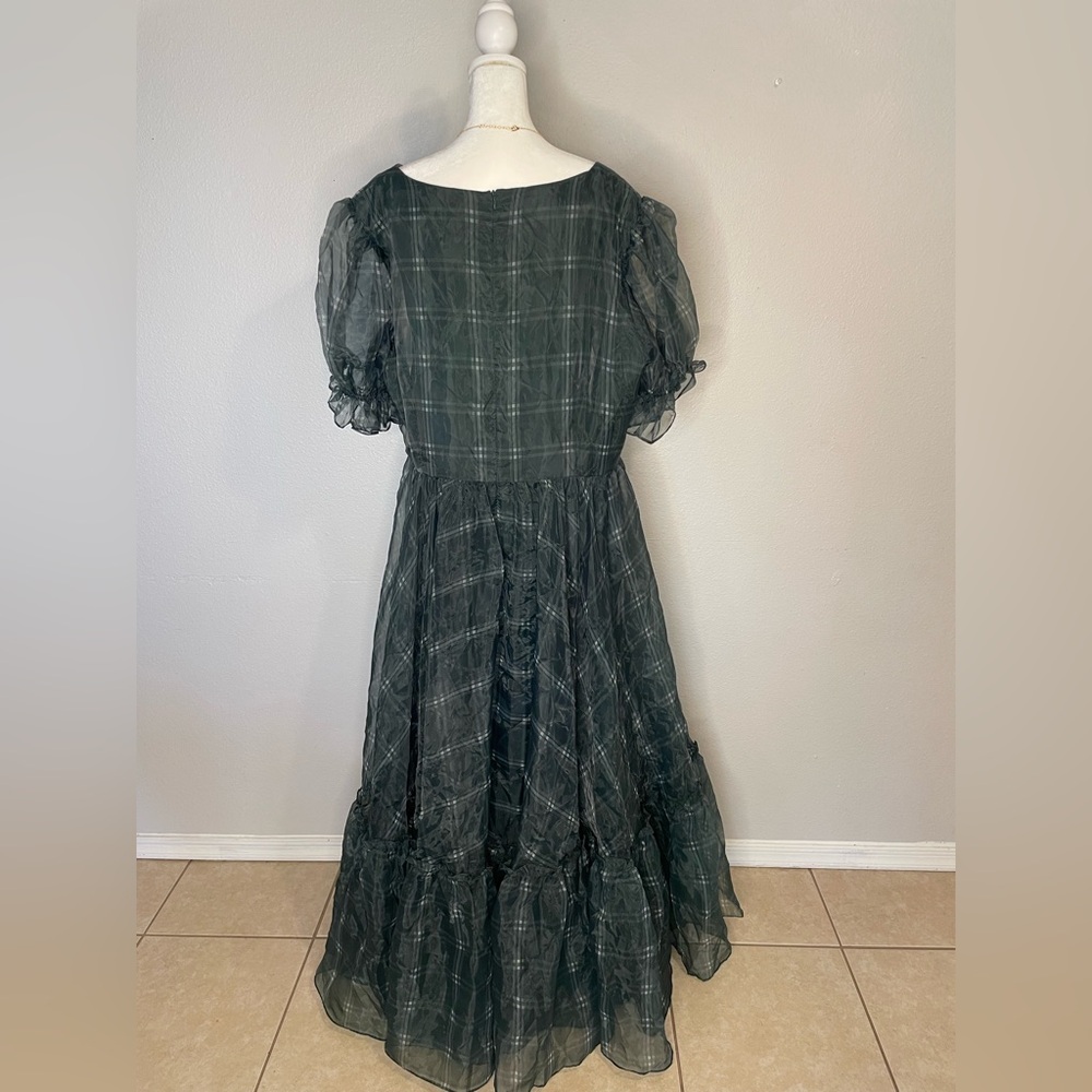 2x JessaKae Cordelia Plaid Puff Sleeve Organza Formal Maxi Dress Sweetheart - Picture 9 of 13